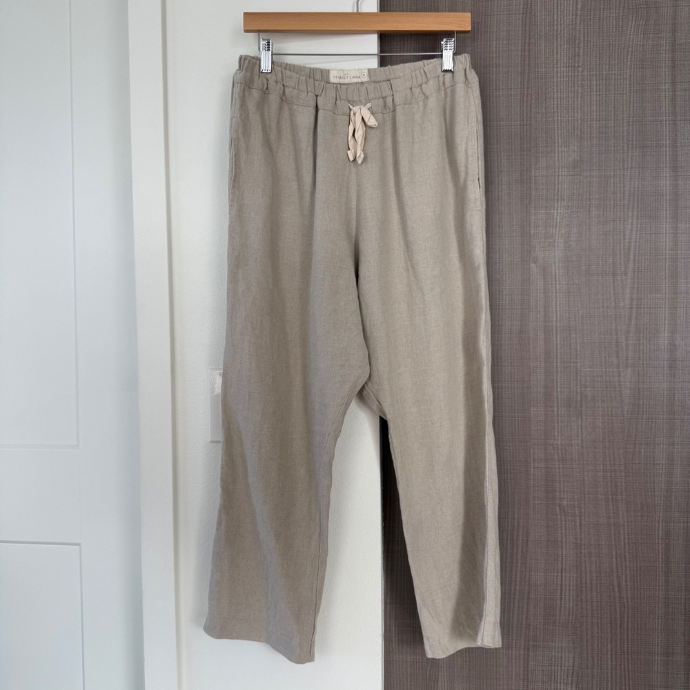 Not Perfect Linen Oat Milk Beige Athens Drawstring Linen Pants Size Medium‎ - Picture 4 of 13